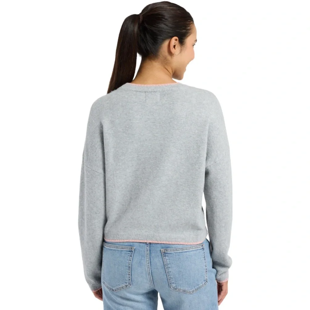 Pink Rose Gray Crewneck Sweater Hearts Cherries Size XL NWT Boxy Soft Girl - Picture 3 of 8